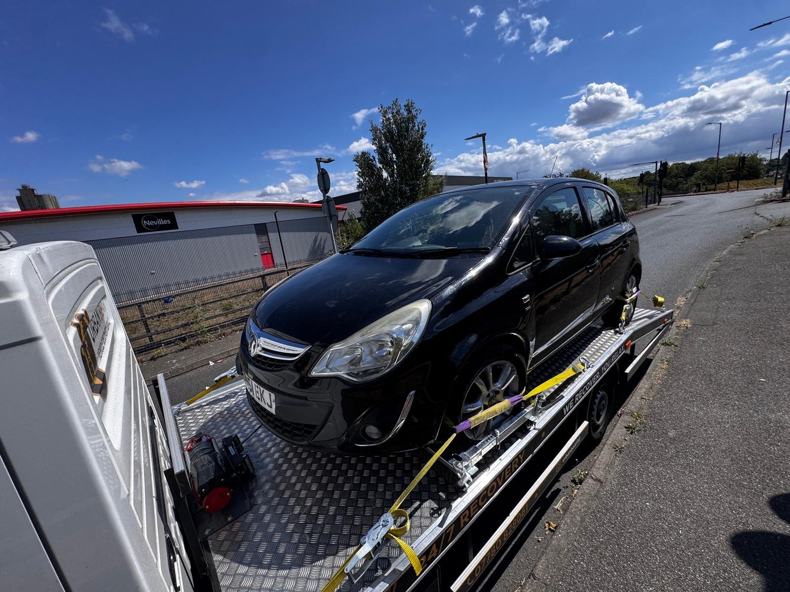Vehicle transport loaded and ready to leave
